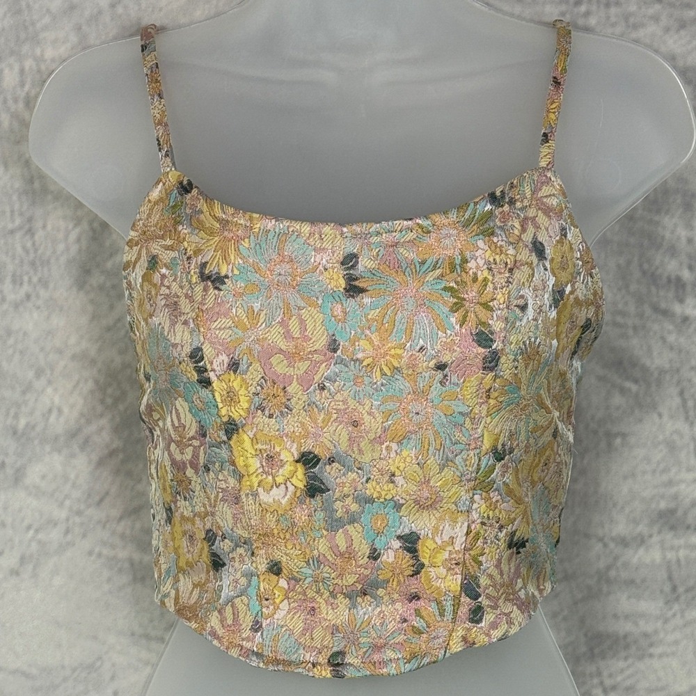 Tapestry style Floral Corset Crop Top Womens Sz M Cottagecore Fairy Peasant Twee